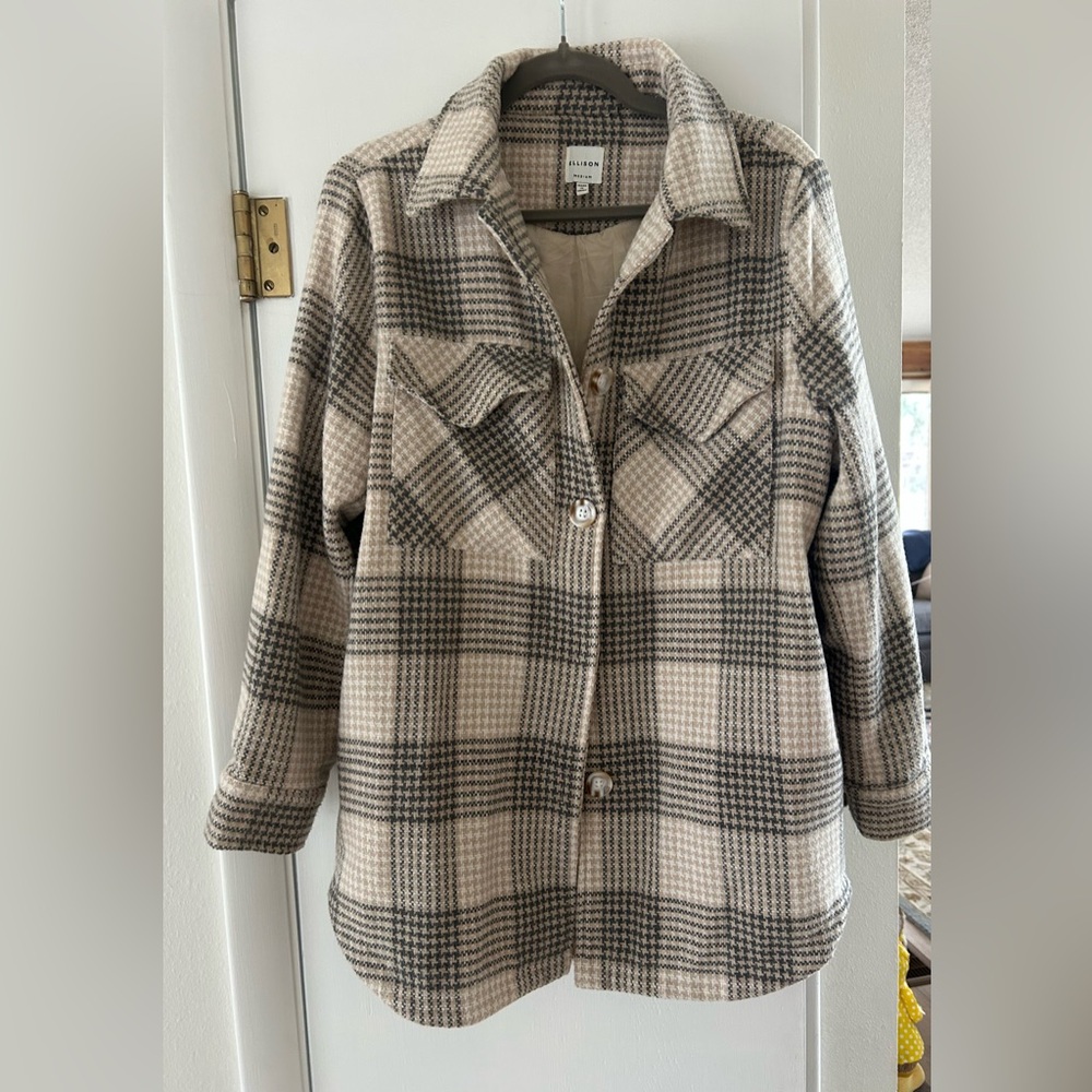 Ellison Plaid Utility Jacket in Cream and Charcoal lined